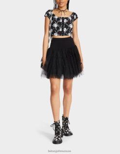 نحيف Betsey Johnson 80 باش اقتصاص أكمام منفوخة توب أسود / أبيض ملابس ZXT0V291