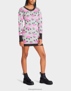 نحيف Betsey Johnson فستان سترة جاكار الورود النيون رمادي ملابس ZXT0V298