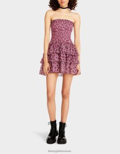 نحيف Betsey Johnson فستان قصير بلا حمالات مزين بالزهور عتيق لون القرنفل ملابس ZXT0V294