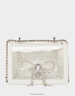 نحيف Betsey Johnson كيس شفاف قابل للتحويل مع قوس حجر الراين أبيض مُكَمِّلات ZXT0V225